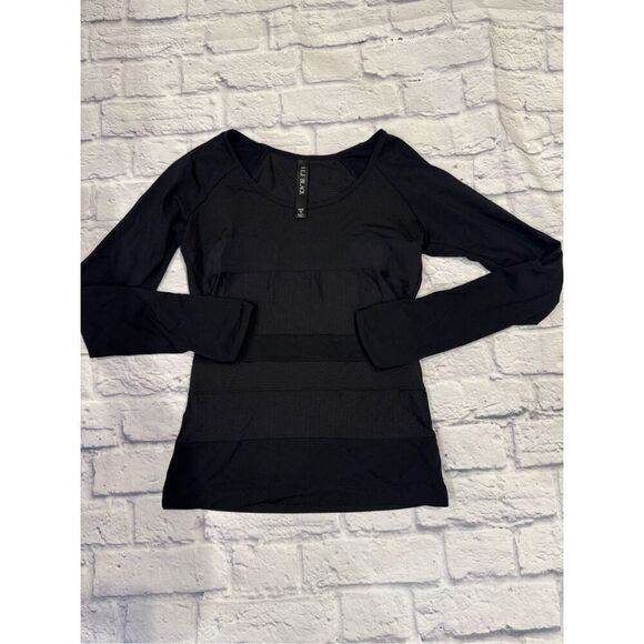 Lorna Jane Seamless Ignite Mesh Paneled Long Sleeve Top in Black Size Medium - Picture 3 of 7